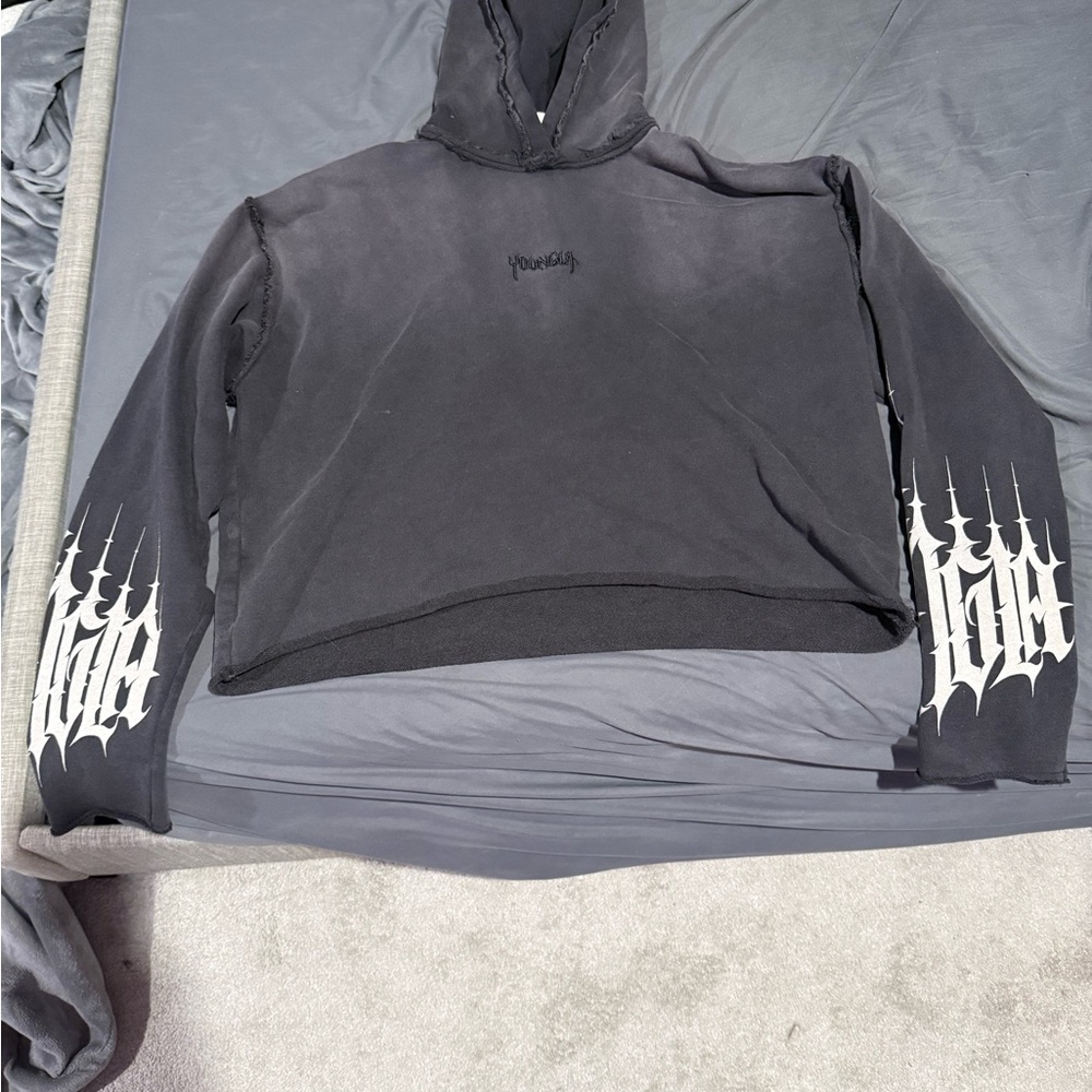 YoungLA Black Hoodie with White Sleeve Graphics